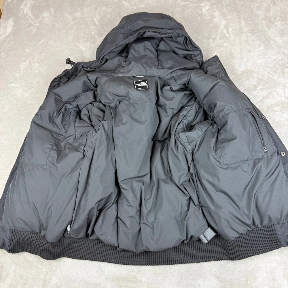 The North Face HyVent Bomber Jacket Mens Medium Black Goose Down Hooded Puffer - Picture 6 of 15